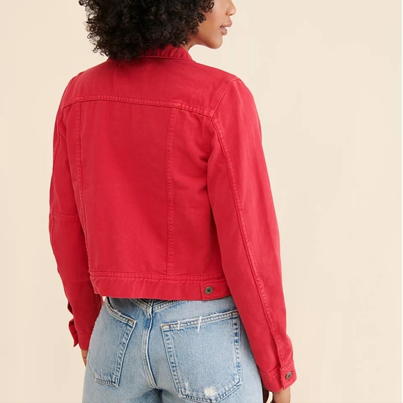 We The Free People Rumors Red Denim Jacket Size L NWT! color: strawberry fields - Picture 2 of 16